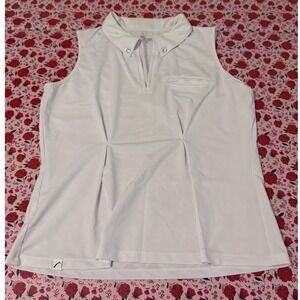 SwingDish  White Sleeveless Golf Polo Shirt V-Neck Pleated Athletic‎ Top M  A3